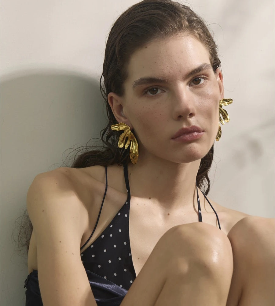 18k gold flower big stud earrings - product image