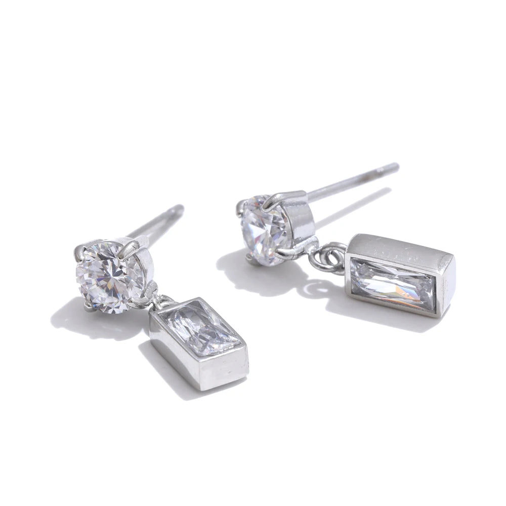 Aaa cubic zirconia rectangle contemporary drop earrings - product image