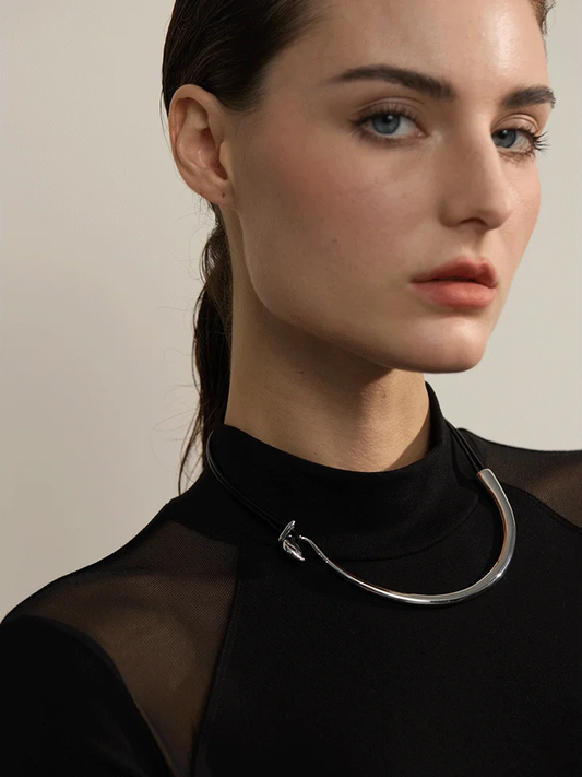 Abstract leather platinum necklace women fashion - product image