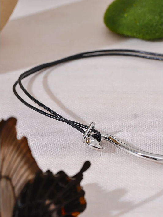 Abstract leather platinum necklace women fashion - product image