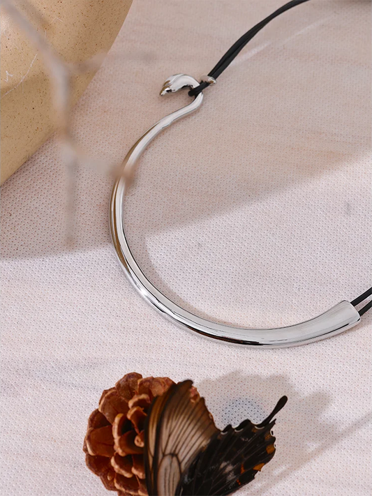 Abstract leather platinum necklace women fashion - product image