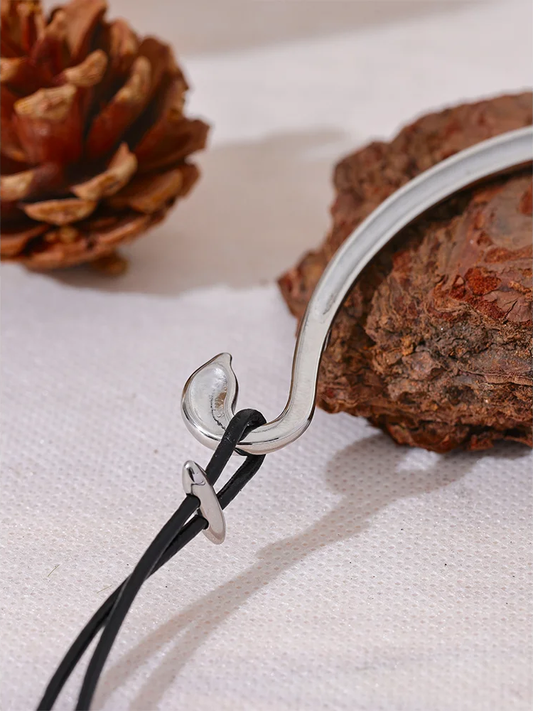 Abstract leather platinum necklace women fashion - product image