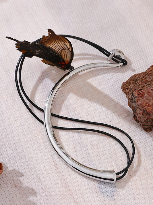 Abstract leather platinum necklace women fashion - product image