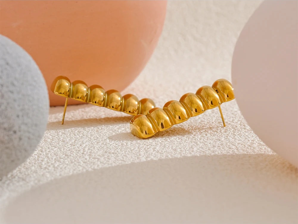 Abstract metal stud earrings gold color women - product image