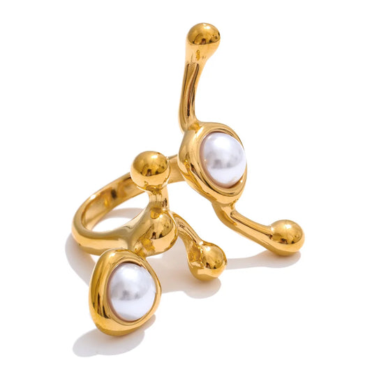 Abstract pearl adjustable resizable finger ring - product image