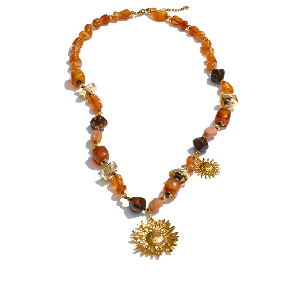 Acrylic beads chain sunflower pendant necklace - product image