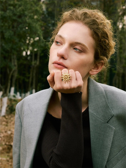 Adjustable abstract sun design women's ring - product image