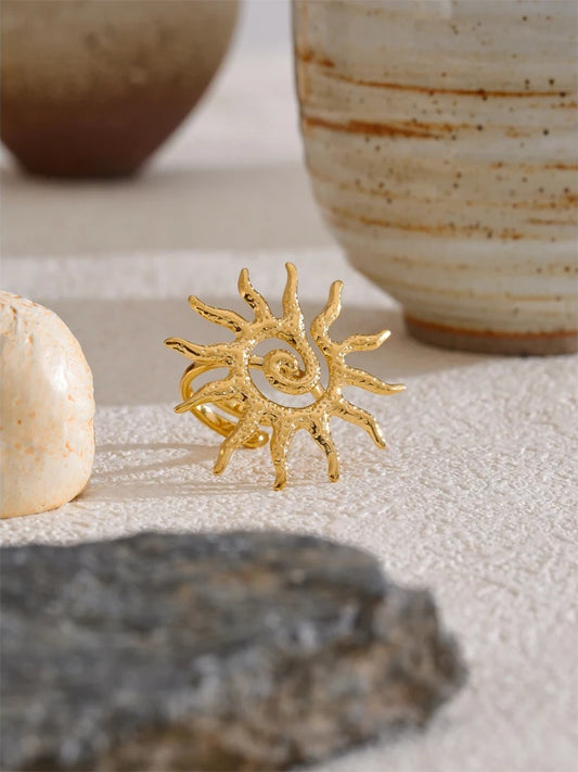 Adjustable abstract sun design women's ring - product image
