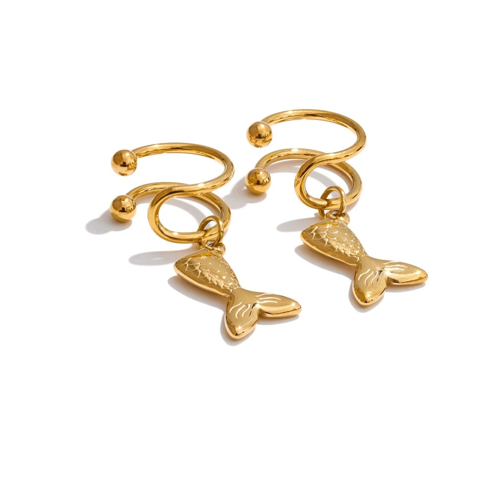 Adjustable contemporary clip on fish ear bone earrings - product image