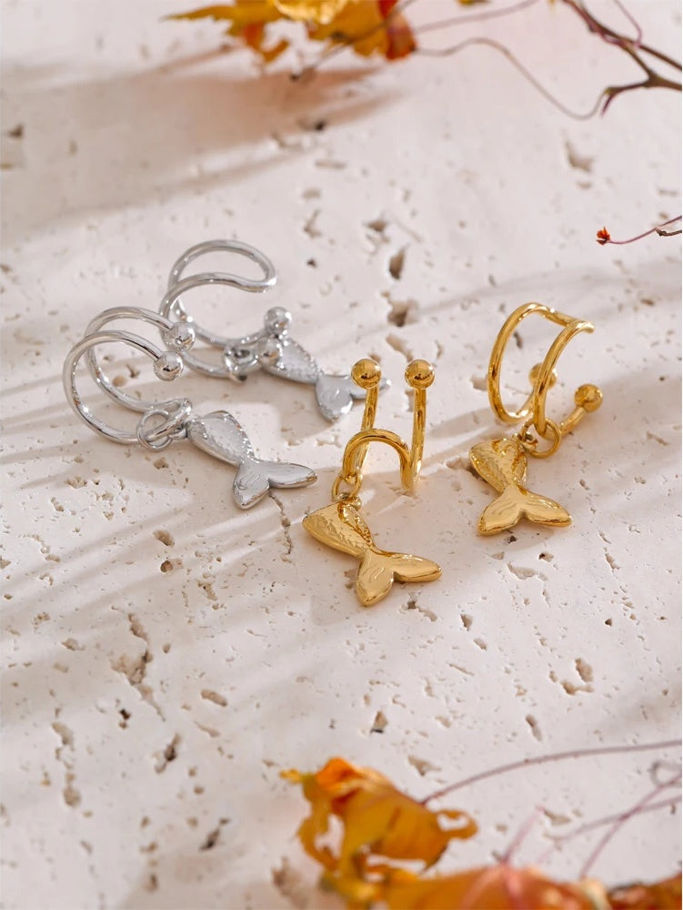 Adjustable contemporary clip on fish ear bone earrings - product image