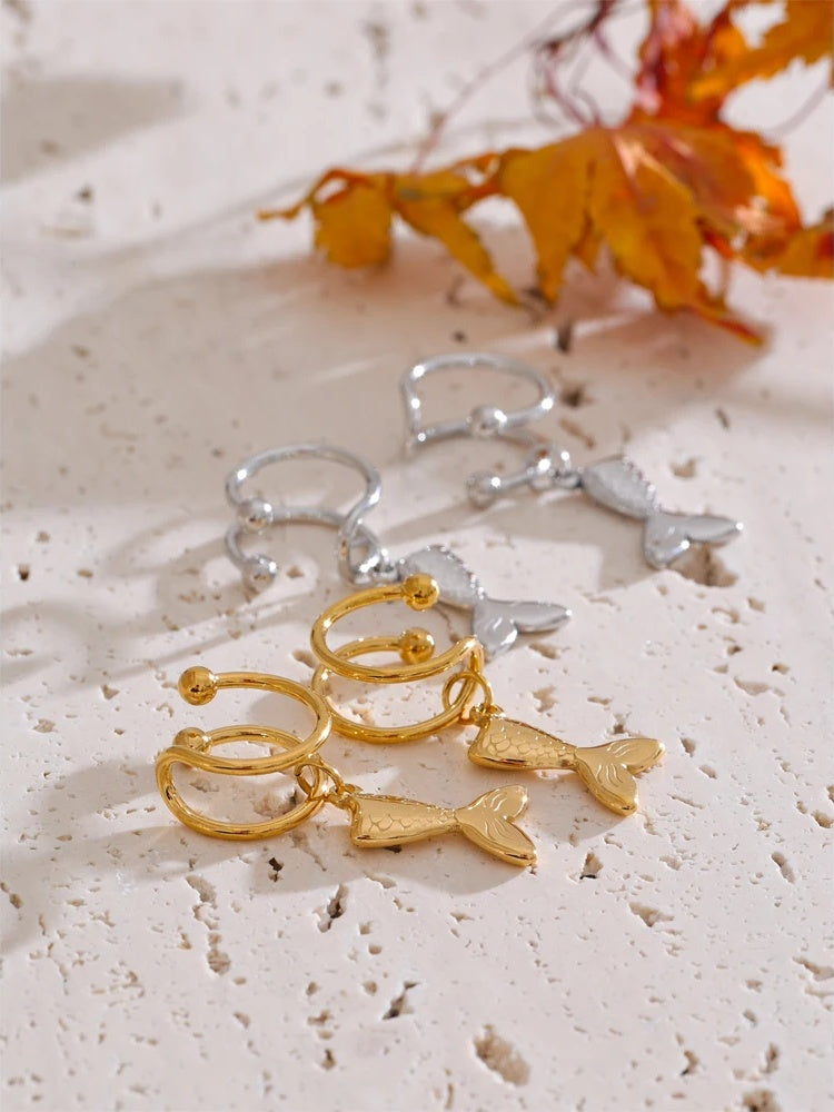 Adjustable contemporary clip on fish ear bone earrings - product image