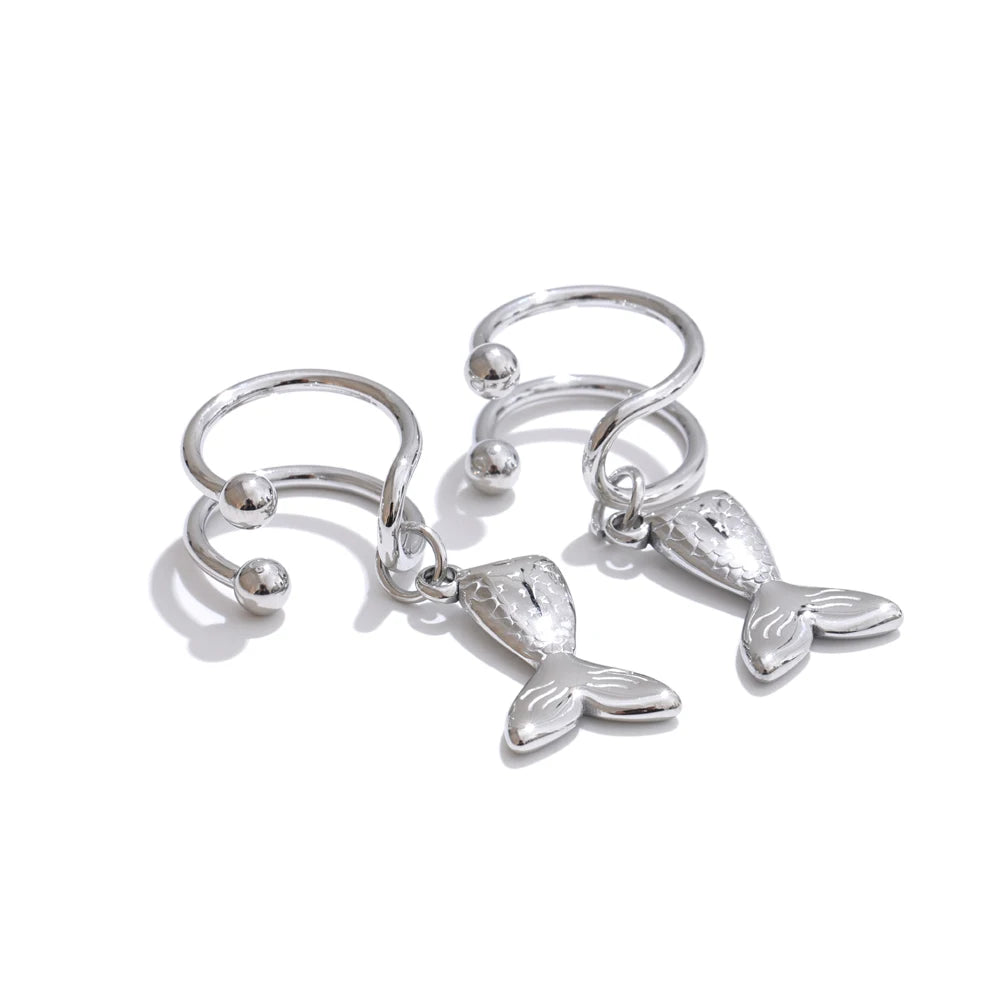 Adjustable contemporary clip on fish ear bone earrings - product image