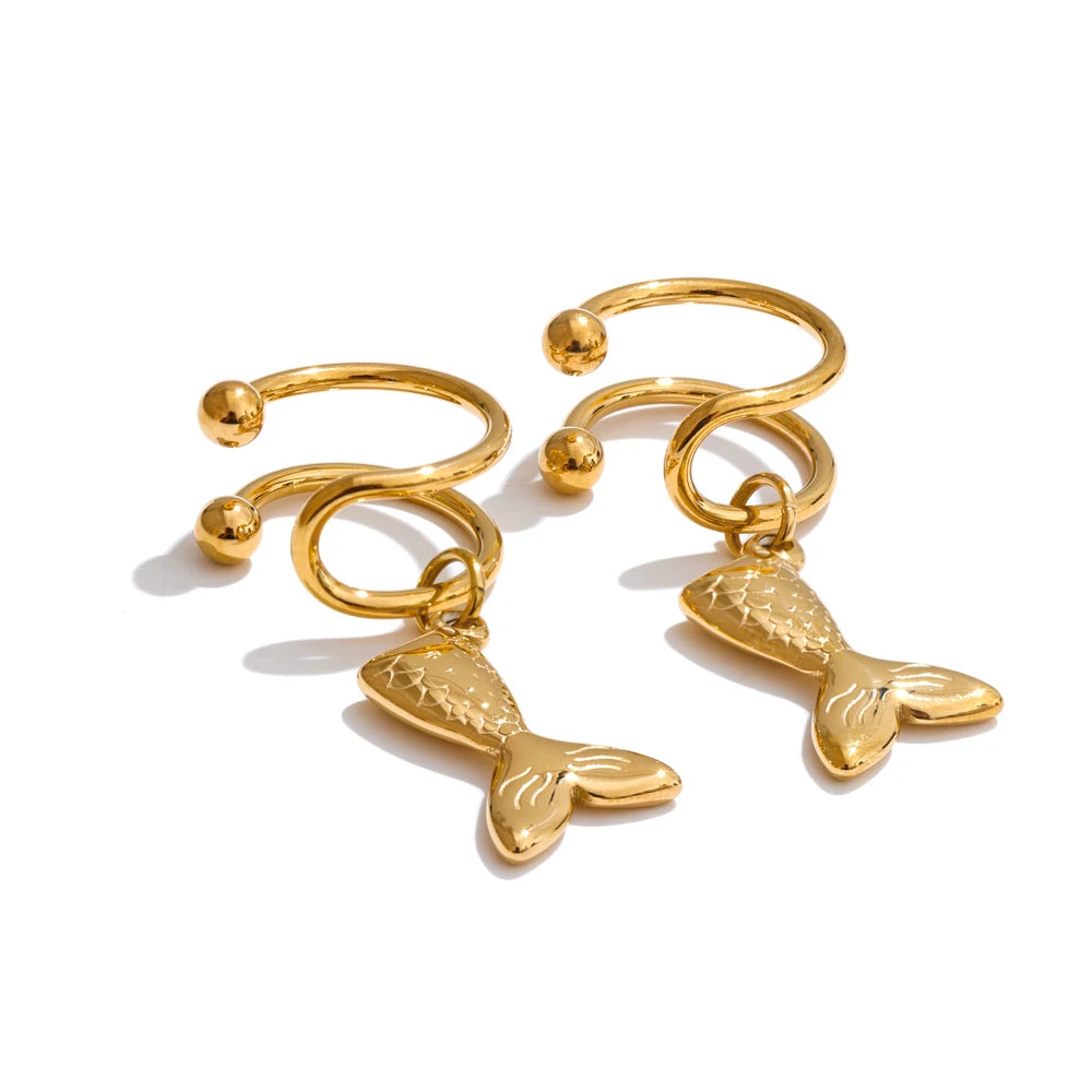Adjustable contemporary clip on fish ear bone earrings - product image
