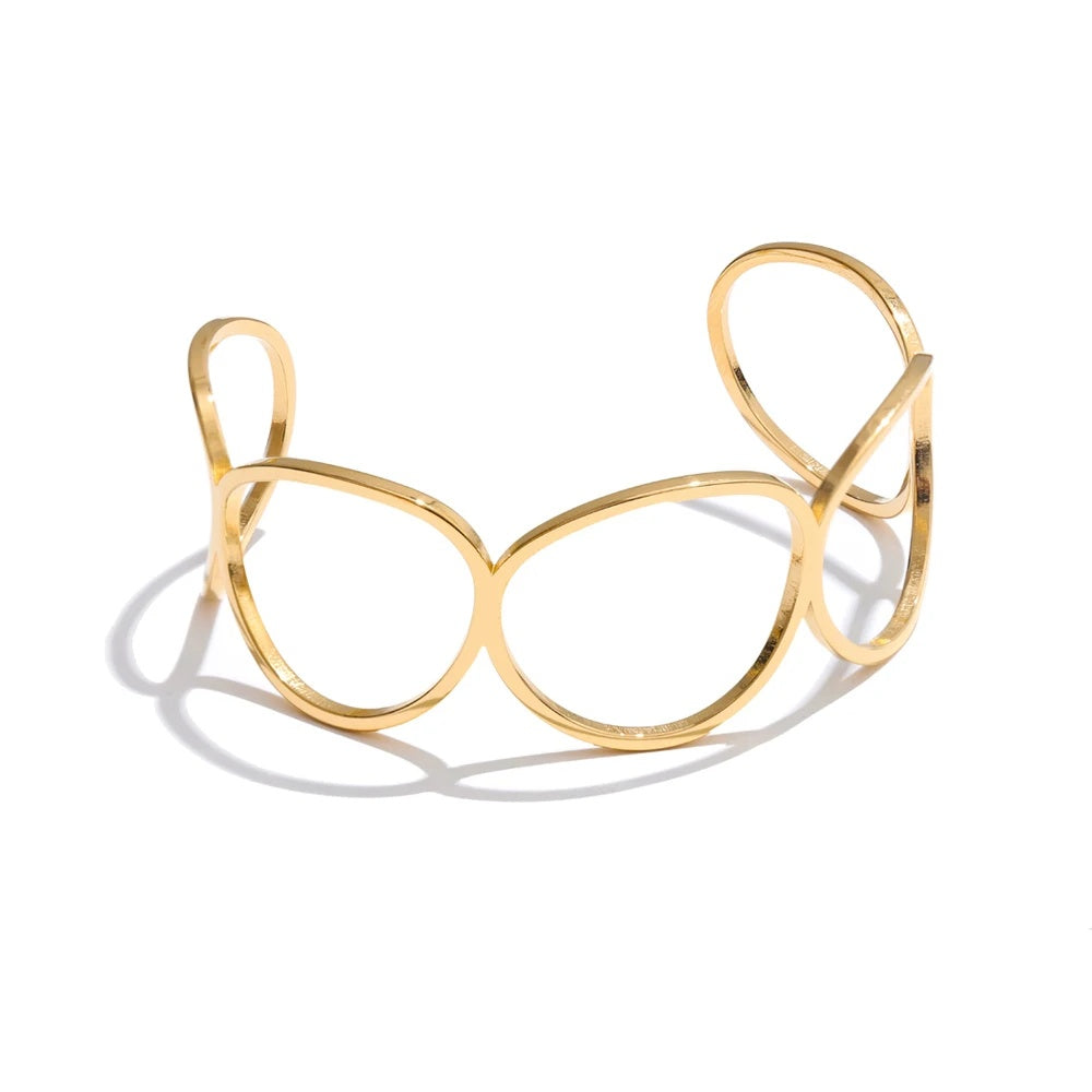 Adjustable hollow contemporary stainless steel cuff bracelet - product image