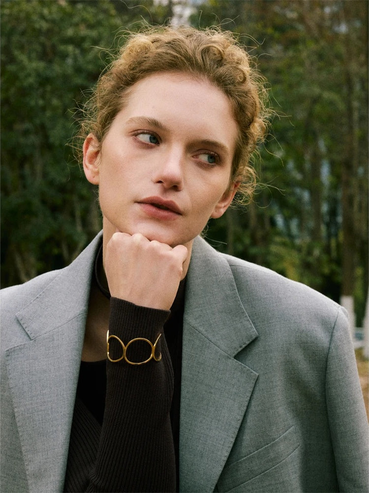 Adjustable hollow contemporary stainless steel cuff bracelet - product image