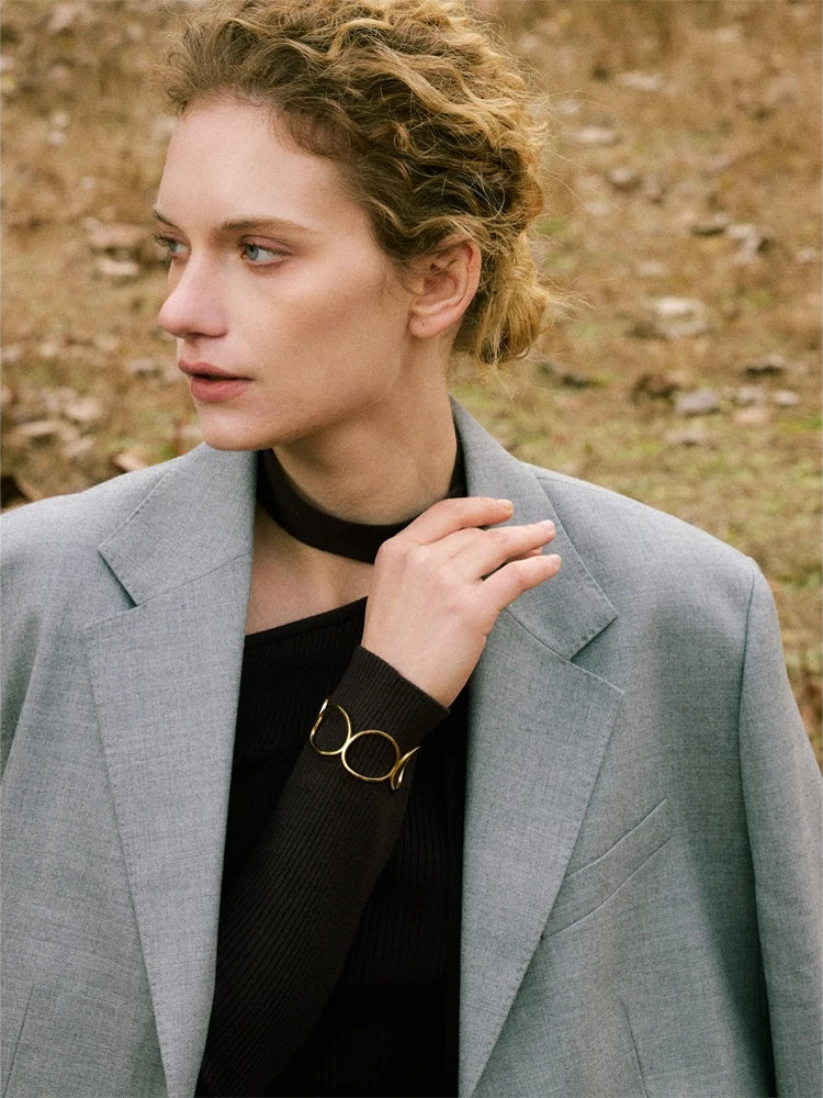 Adjustable hollow contemporary stainless steel cuff bracelet - product image