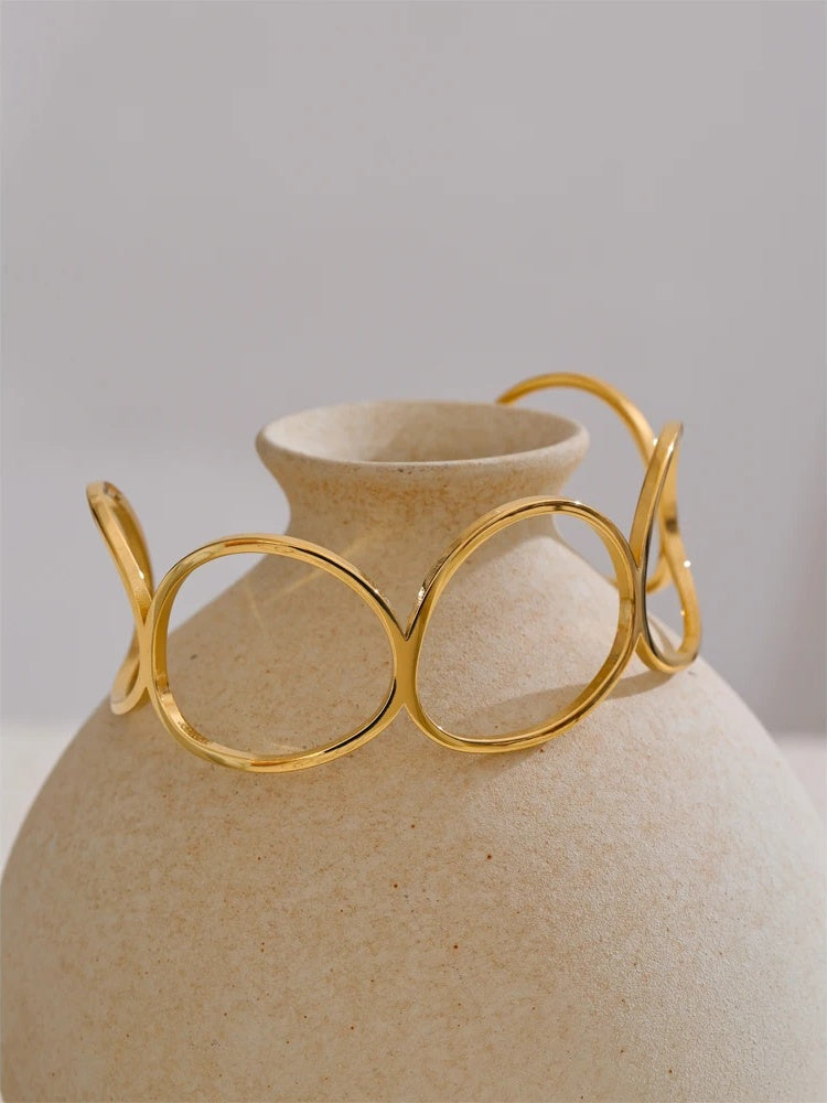 Adjustable hollow contemporary stainless steel cuff bracelet - product image