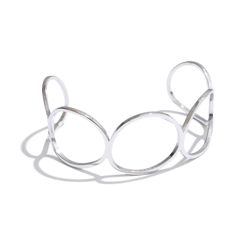 Adjustable hollow contemporary stainless steel cuff bracelet - product image