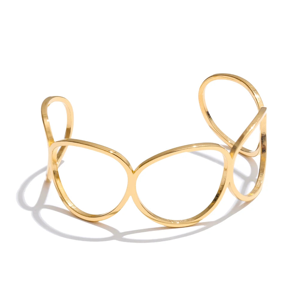 Adjustable hollow contemporary stainless steel cuff bracelet - product image