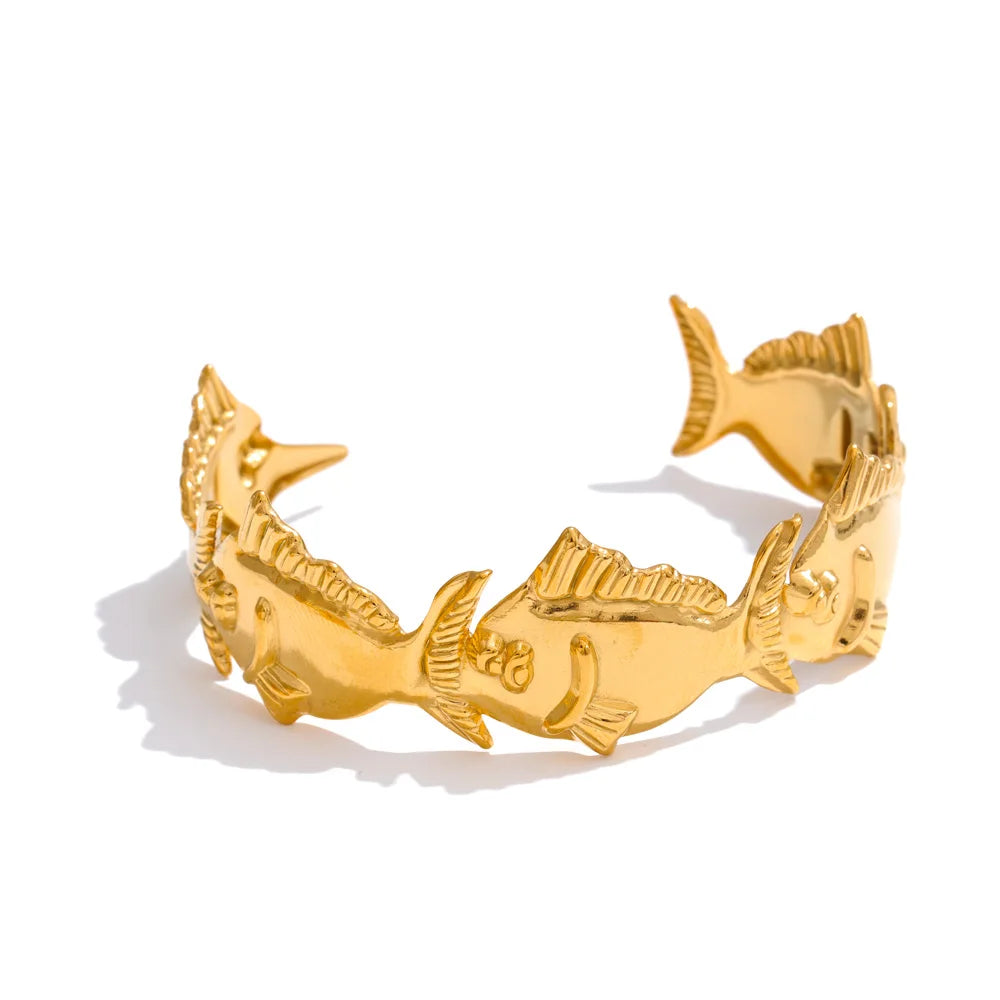 Adjustable metal fish shark cuff bracelet - product image