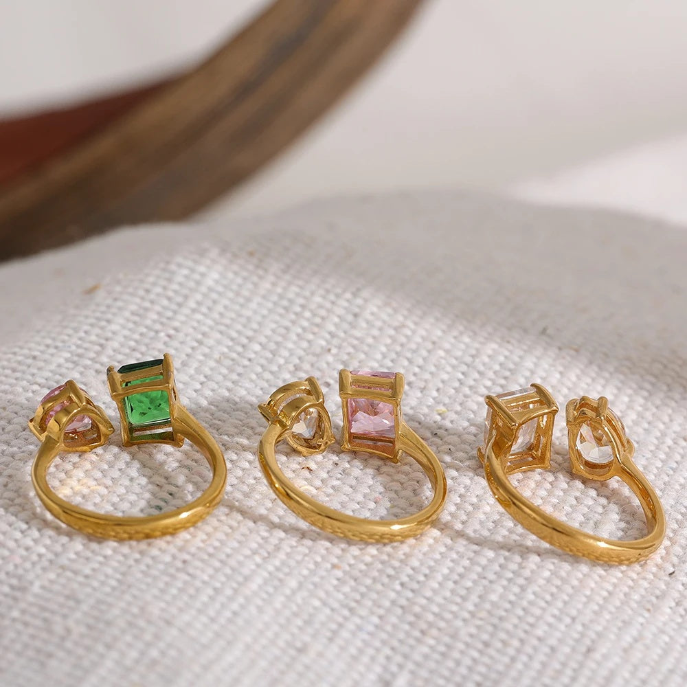 Adjustable pink green cubic zirconia ring - product image