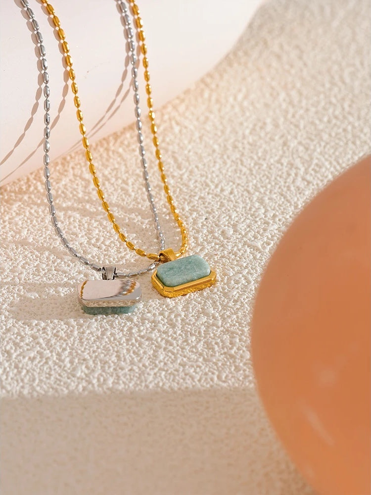 Amazonite square natural stone pendant necklace - product image