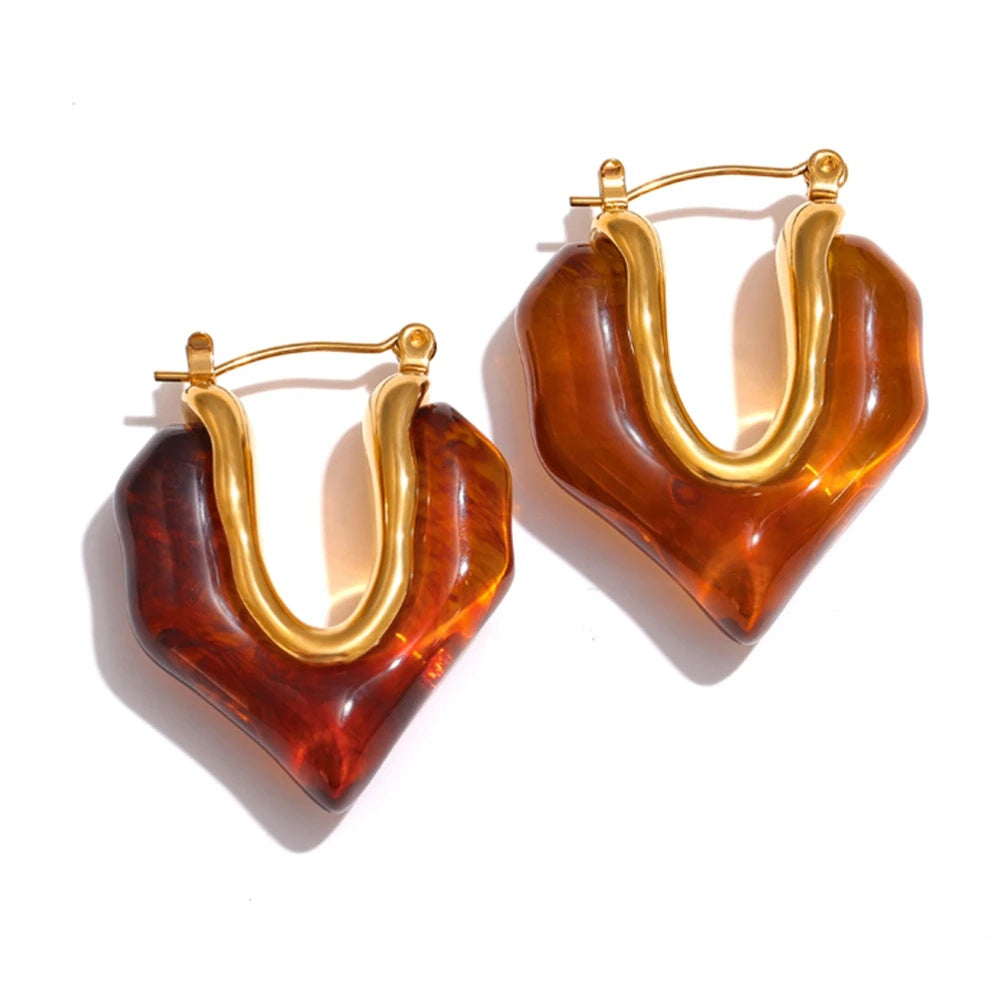 Amber resin geometry trendy hoop earrings - product image