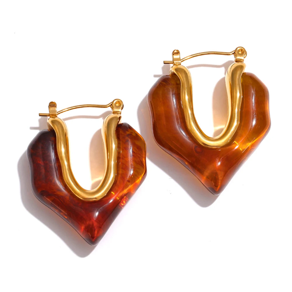 Amber resin geometry trendy hoop earrings - product image