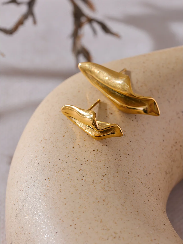 Asymmetrical geometry metal stud earrings gold - product image