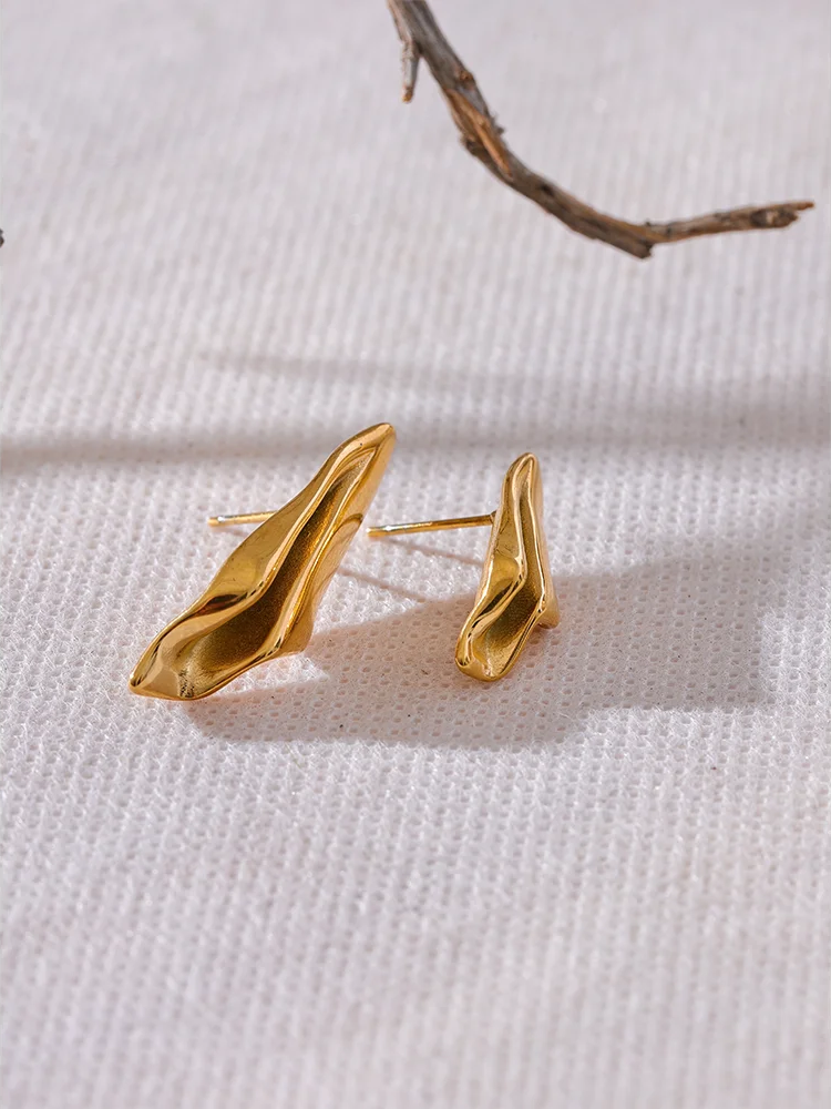 Asymmetrical geometry metal stud earrings gold - product image
