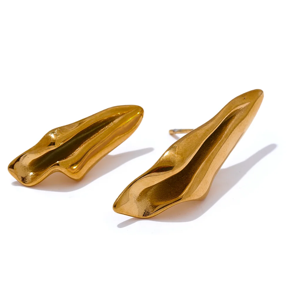 Asymmetrical geometry metal stud earrings gold - product image