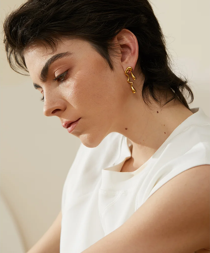Asymmetry big contemporary push-back stud earrings - product image