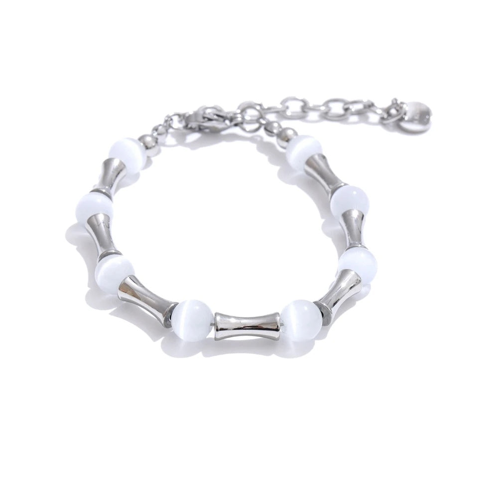 Bamboo natural cat eye stone chain bracelet - product image
