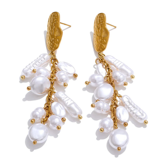 Baroque simulated pearls tassel drop earrings - product image