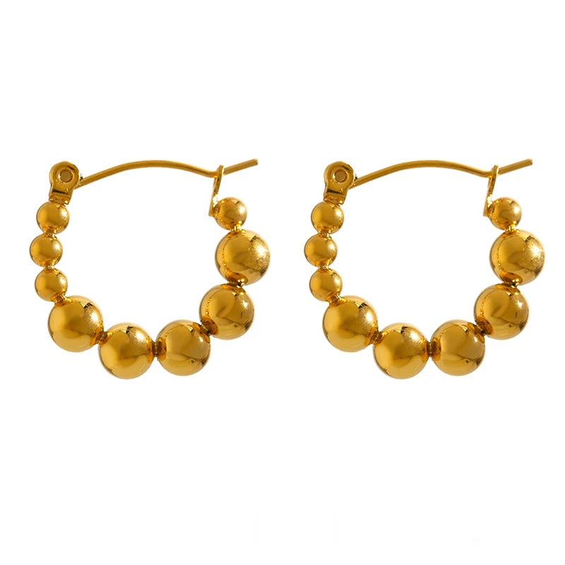 Bead round hollow simple gold color hoop earrings - product image