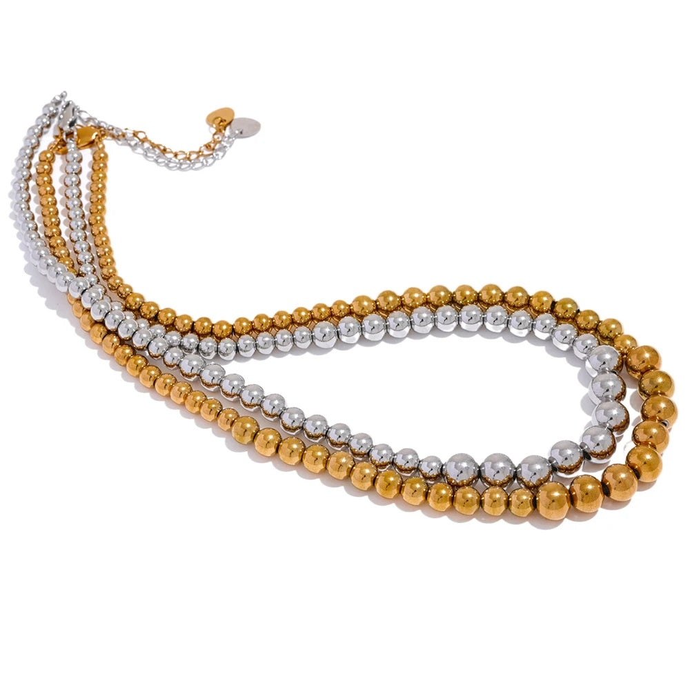 Beaded chain necklace bracelet unisex jewelry set - product image