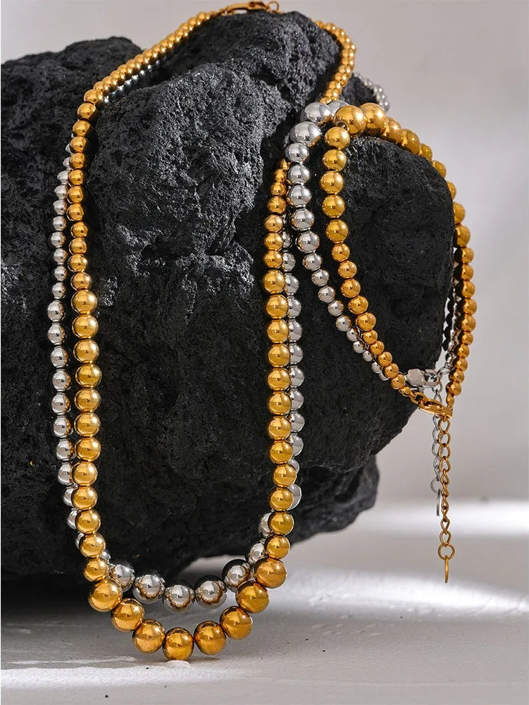 Beaded chain necklace bracelet unisex jewelry set - product image