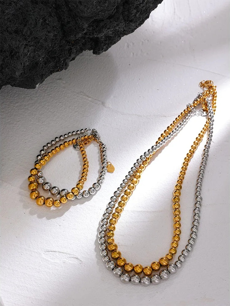 Beaded chain necklace bracelet unisex jewelry set - product image
