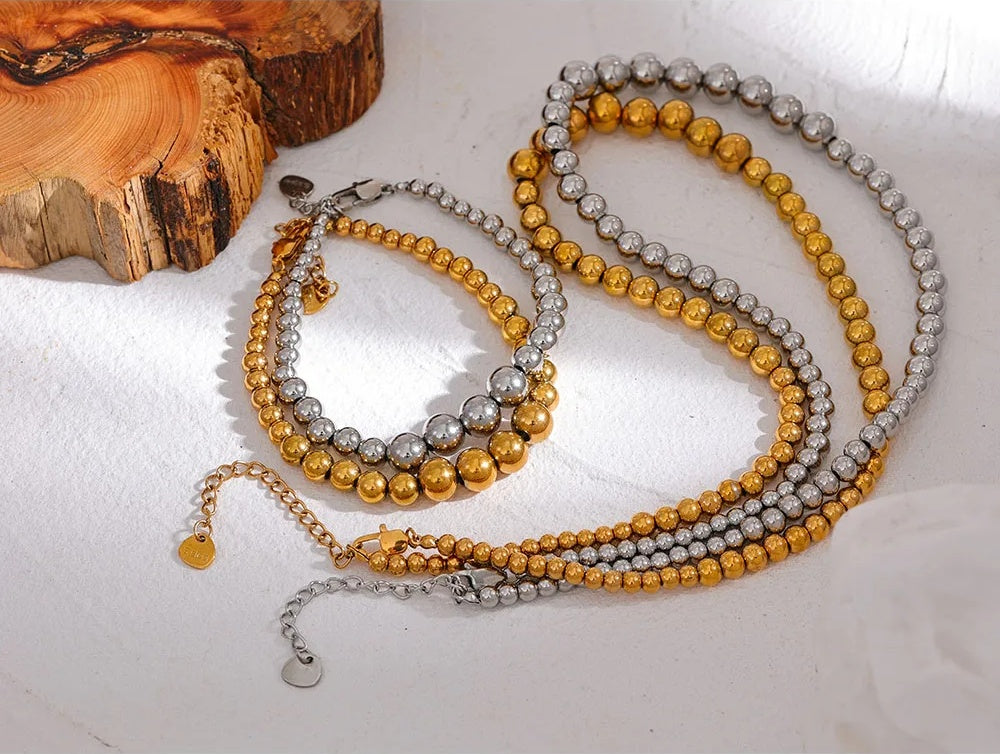 Beaded chain necklace bracelet unisex jewelry set - product image