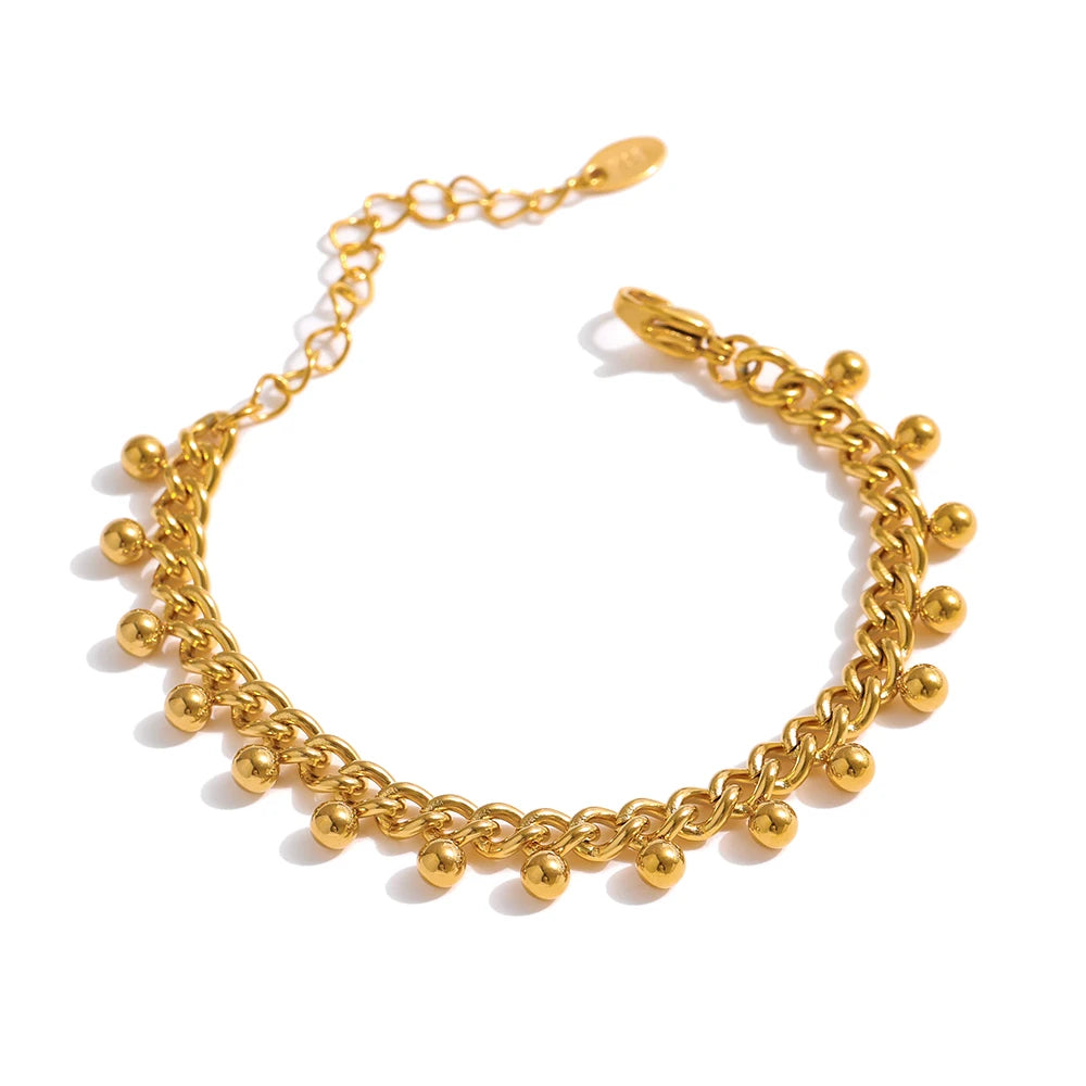 Beaded lobster clasp gold color chain women bracelet - product image