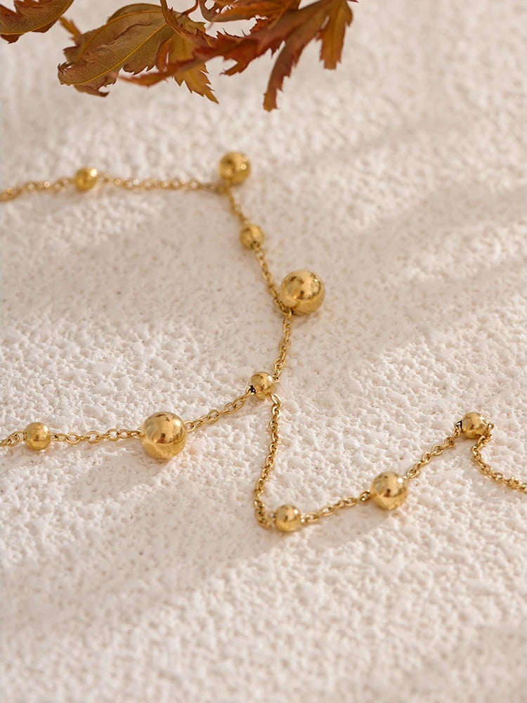 Beads back of hand chain finger bracelet gold color - product image