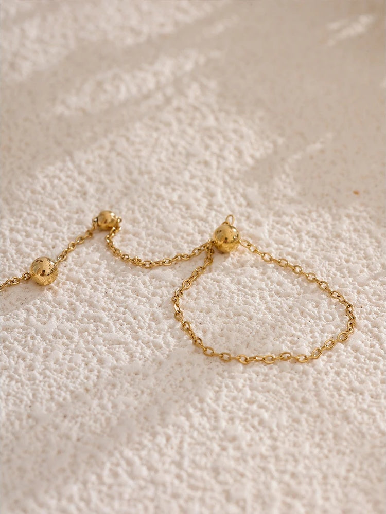 Beads back of hand chain finger bracelet gold color - product image