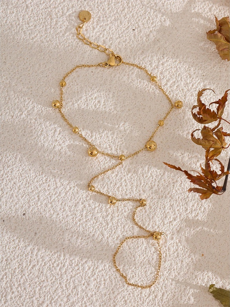 Beads back of hand chain finger bracelet gold color - product image