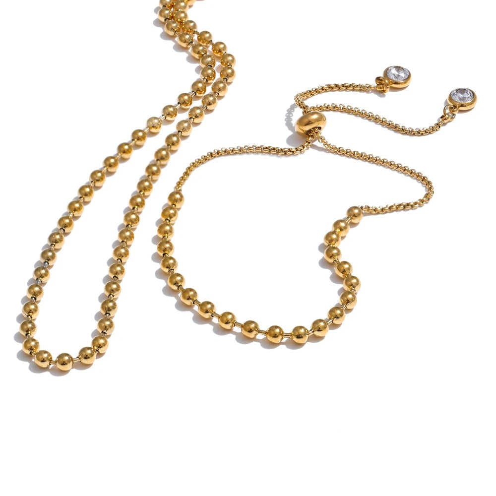 Beads chain adjustable necklace bracelet set - product image