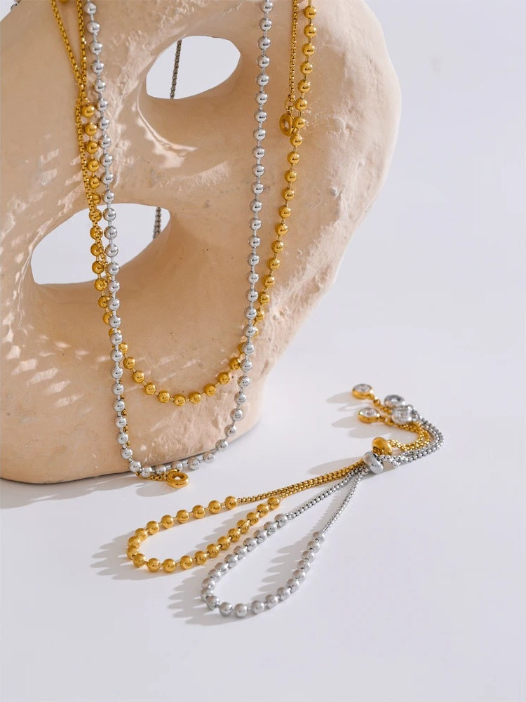 Beads chain adjustable necklace bracelet set - product image