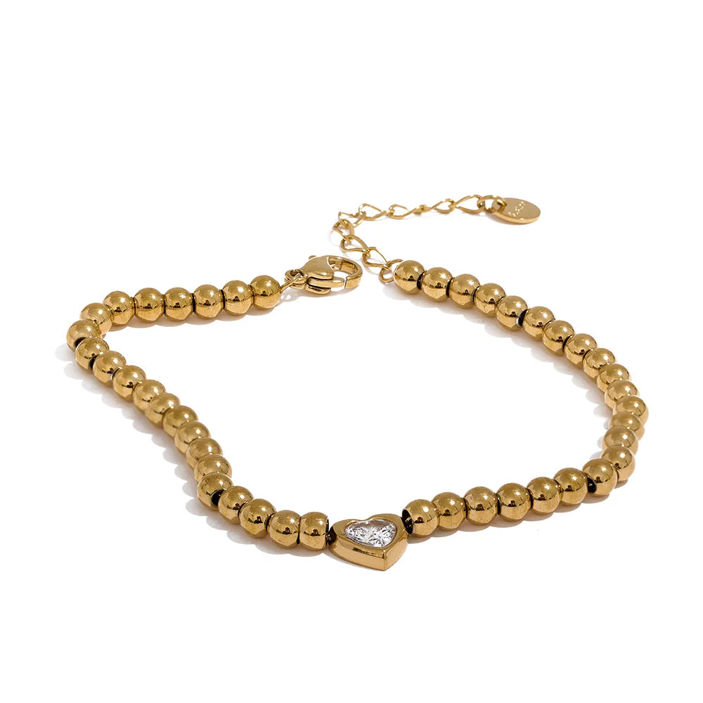 Beads chain heart zircon lobster clasp bracelet - product image