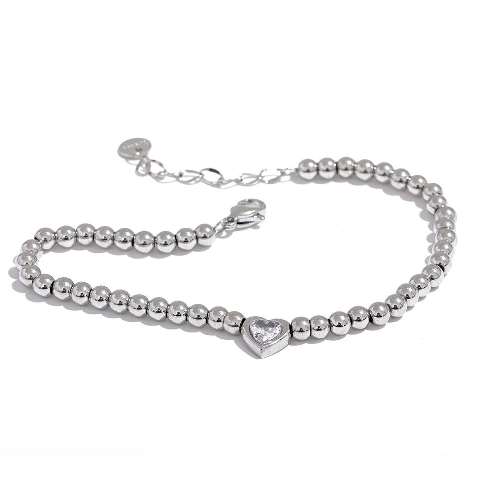 Beads chain heart zircon lobster clasp bracelet - product image