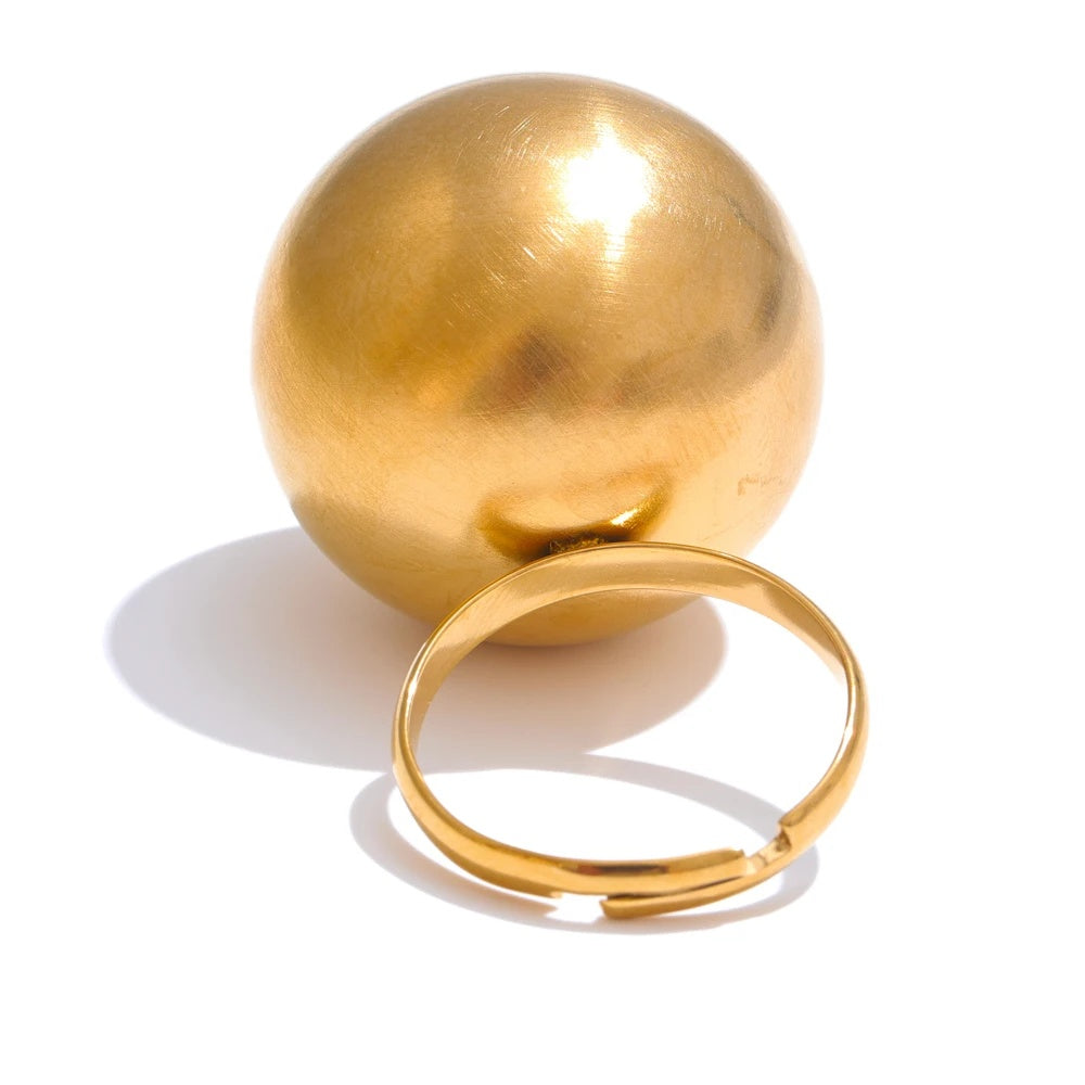 Big ball adjustable gold color statement finger ring - product image