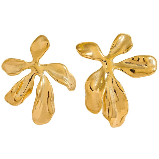 Big flower plant metal stud earrings - product image