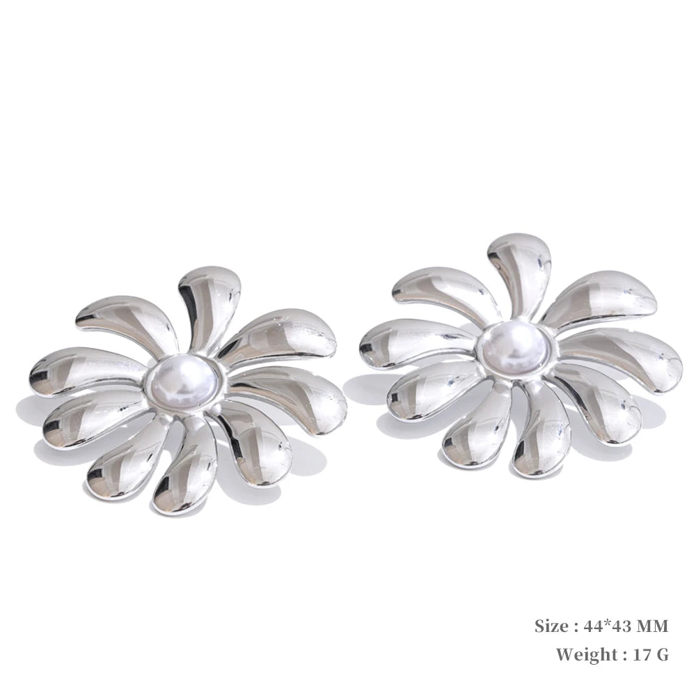 Big flower smooth necklace bracelet earrings ring set - product image